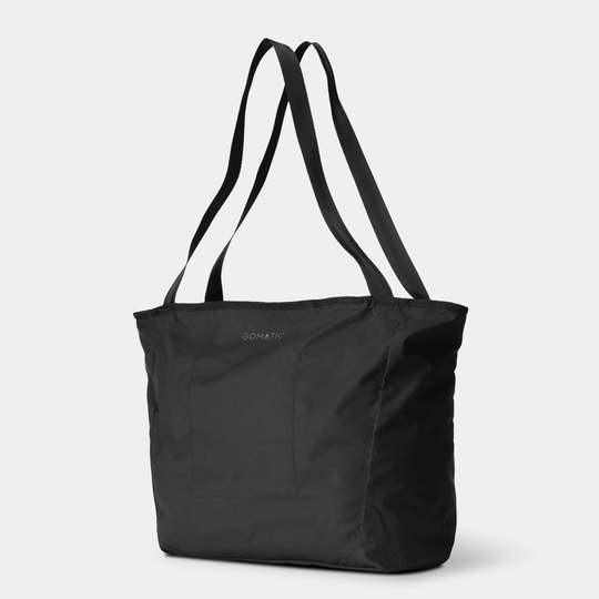 Gomatic Navigator Collapsible Tote 28L Black Front Angle View With Straps