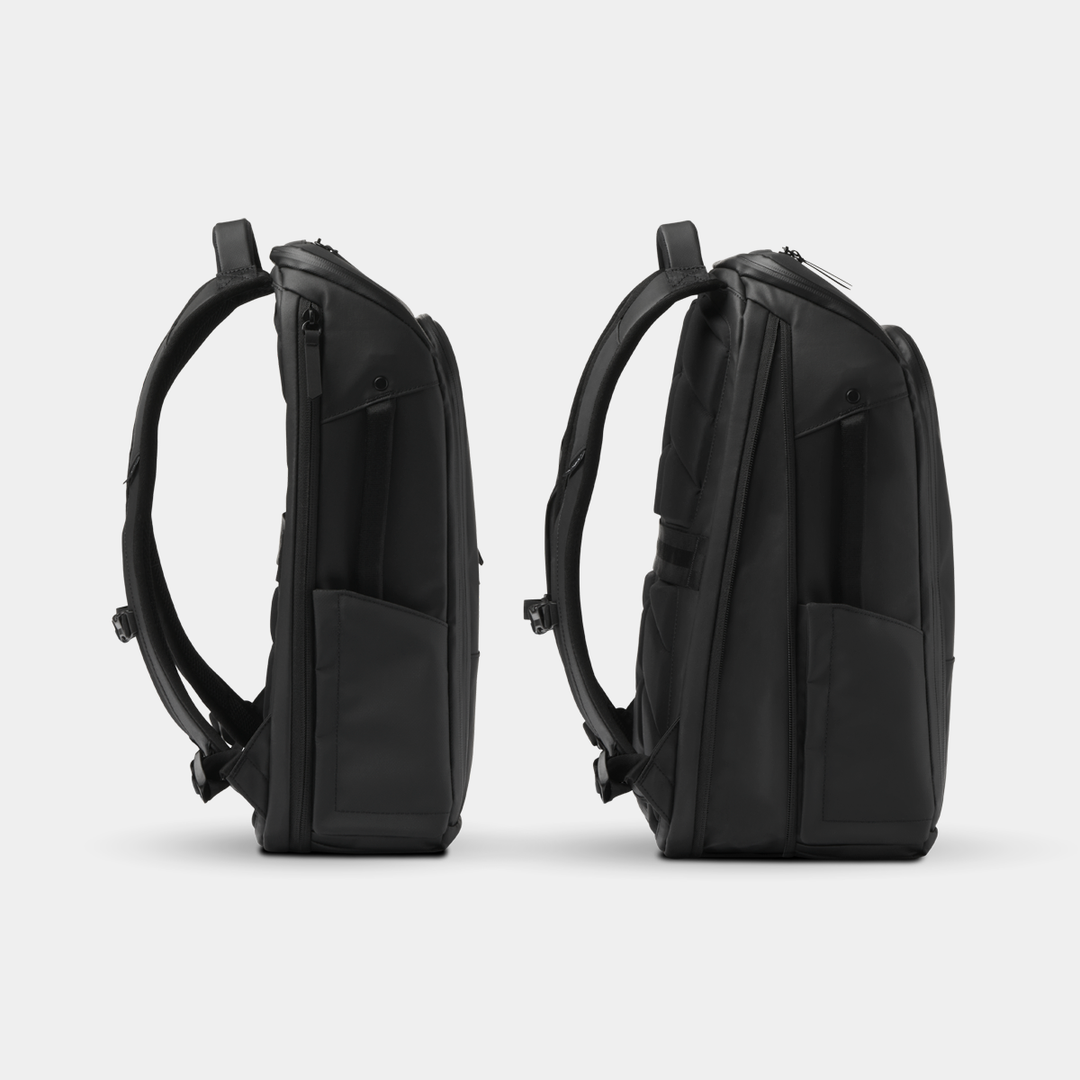 Gomatic Black Backpack 14 and 20 side view#color_black