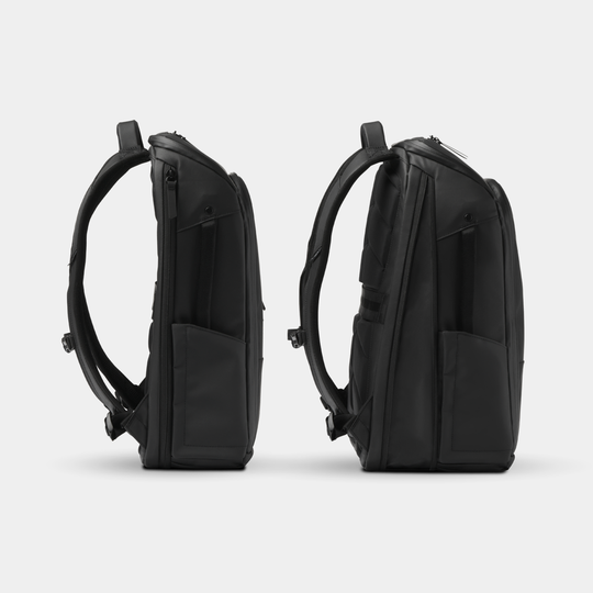 Gomatic Black Backpack 14 and 20 side view#color_black