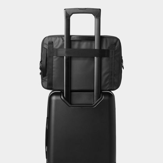 Black Tech Case Attached to a Carry-On Back View