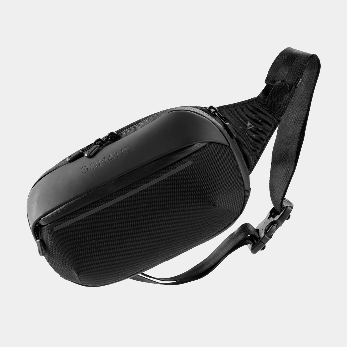 Gomatic Navigator Sling 1L Black Front Angle View With Straps#color_black