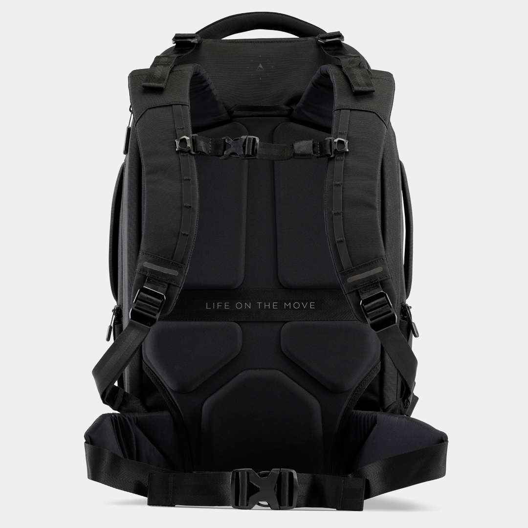 Gomatic Black Travel Backpack 32L Back Straps View
