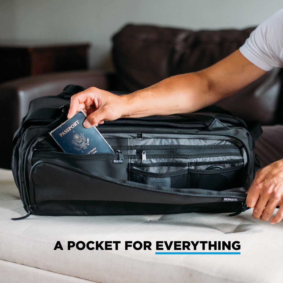 Black 40L Travel Duffel Bag featuring Multiple Pockets